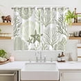 thumbnail image 2 of Coastal Sage Green Kitchen Curtains 63 Inch Length, Ocean Coral Starfish Shell Modern Grommet Top Bedroom Living Room Curtains, Light Filtering Cafe Curtain Drapes 2 Panels Set 104''x63'', 2 of 9