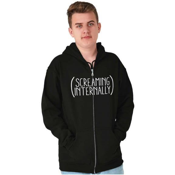 Funny Screaming Internally Sarcastic Zip Up Hoodie Men's Women's Brisco Brands S