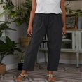 thumbnail image 2 of ZHAOCHENG Pantalones casuales de lino y algodón para mujer, con cintura elástica y bolsillos, de verano, de color liso, con cordón y cintura elástica, elegantes., 2 of 3
