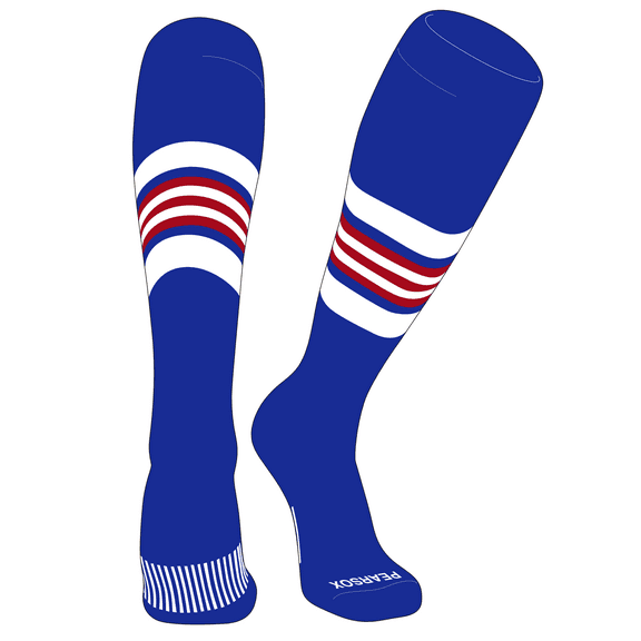 PEAR SOX Striped OTC Baseball, Softball, Football Socks (G) Royal, White, Red (XS)