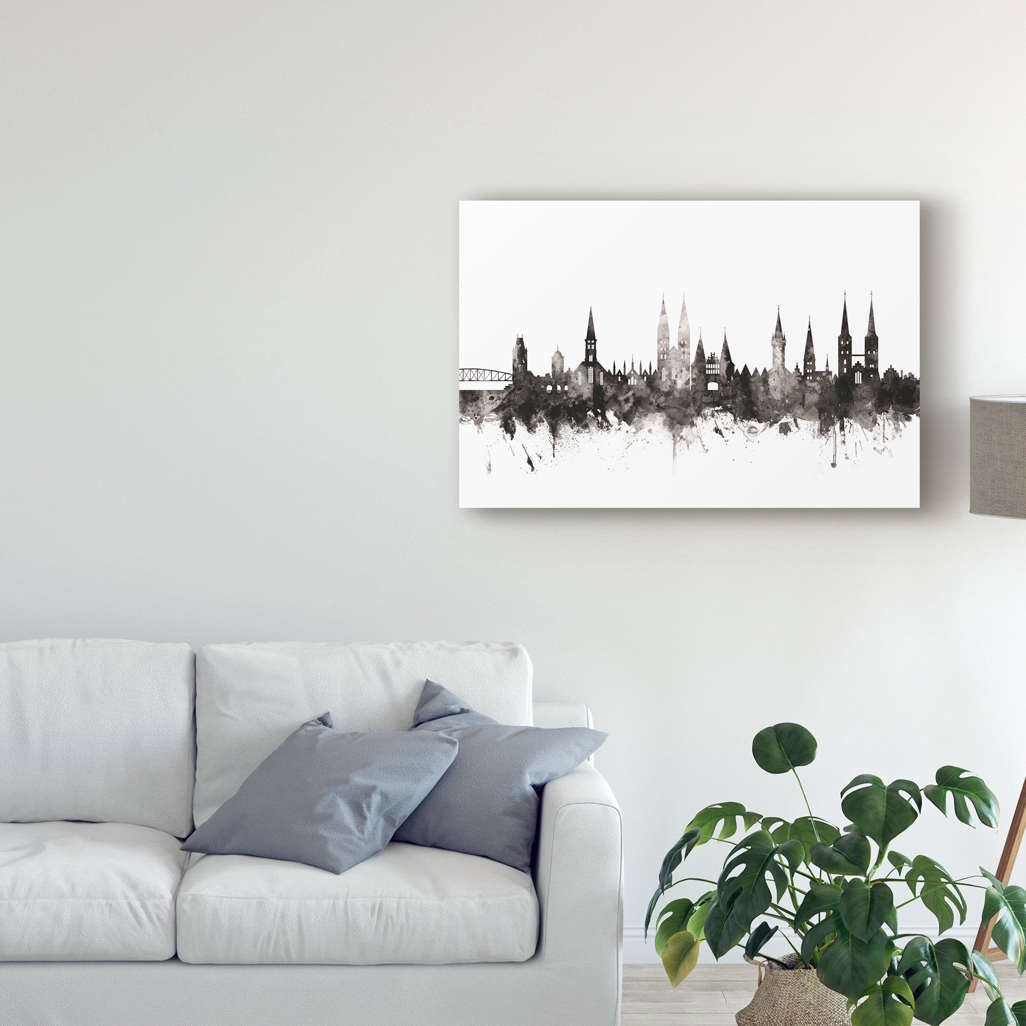 Trademark Fine Art 'Lubeck Germany Skyline Black White' Canvas Art by Michael Tompsett