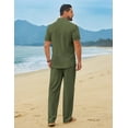 thumbnail image 4 of COOFANDY Men' Summer Beach Outfits 2 Piece Short Sleeve Shirts and Casual Pants Vacation Linen Sets, 4 of 7