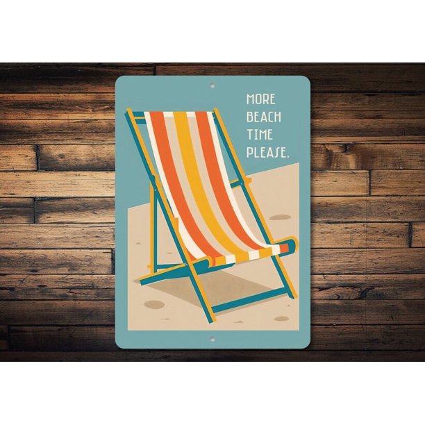 Decoración de playa con tumbona, letrero de silla de playa, letrero de tiempo de playa, letrero de casa de playa, regalo para amantes de la playa, letrero de playa con tumbona, letrero de metal.