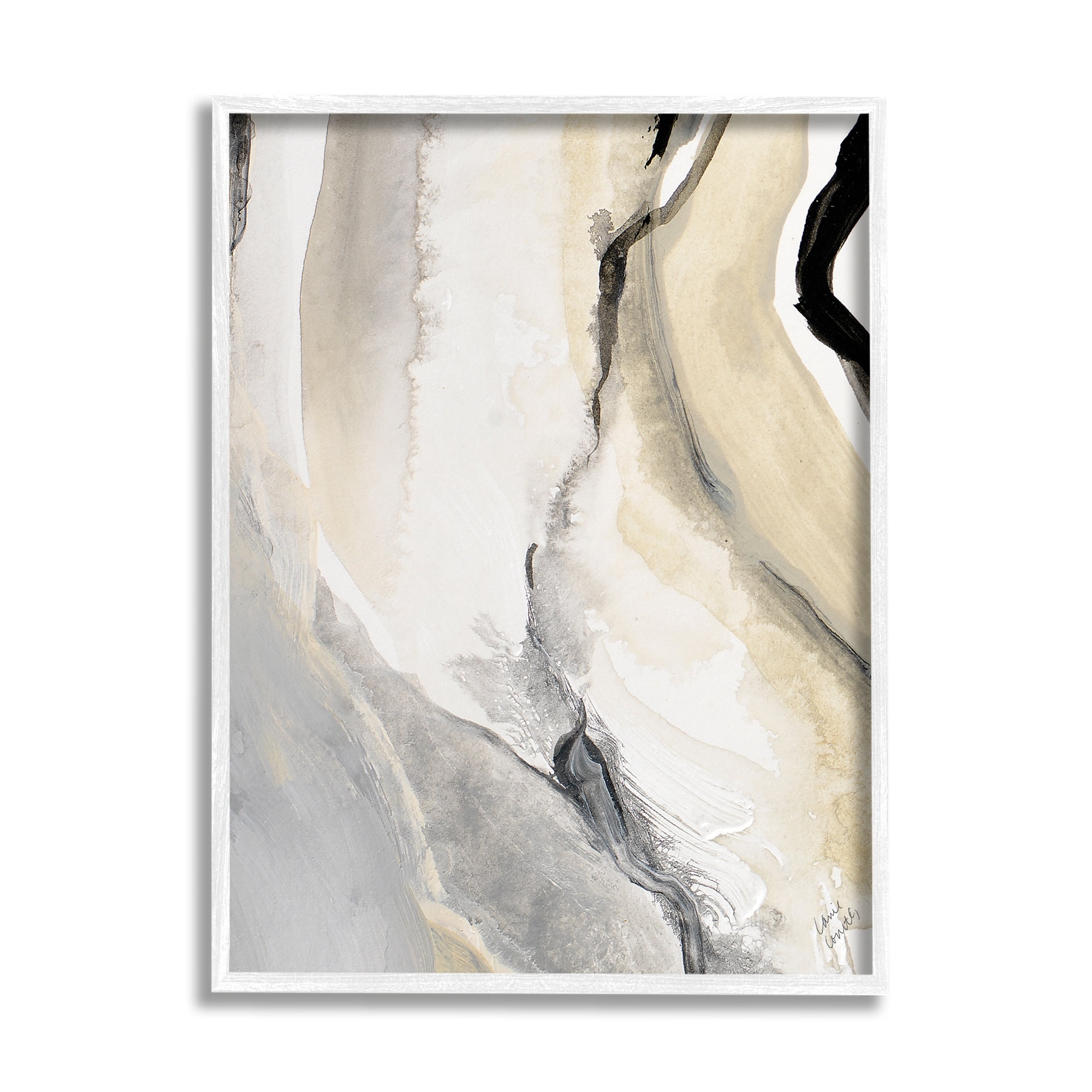 Stupell Industries Abstract Paint Strokes Fluid Beige Movement Painting Framed Art Print Wall Art, 24x30, By Lanie Loreth