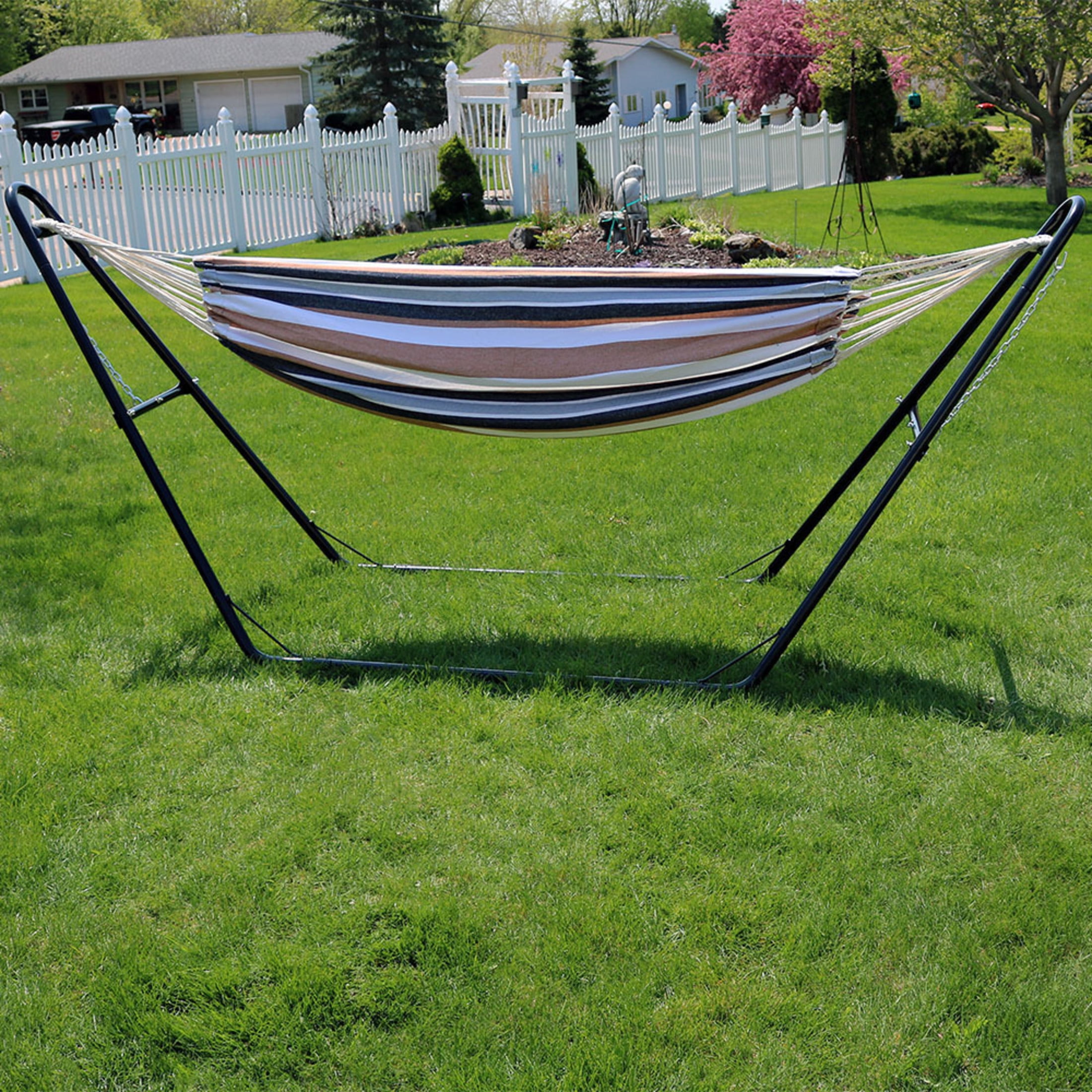 Sunnydaze 2-Person Cotton Brazilian Hammock with Stand, 450 lb Capacity - Calming Desert