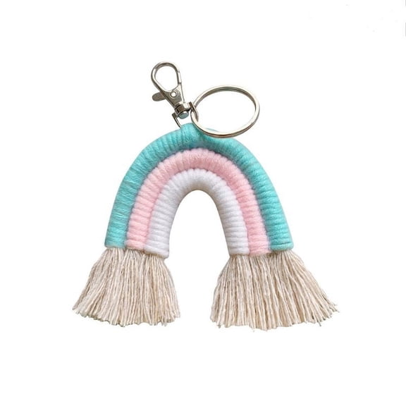 ZPAQI Women Tassel Macrame Keyrings Weaving Rainbow Keychain All-match for Teenagers