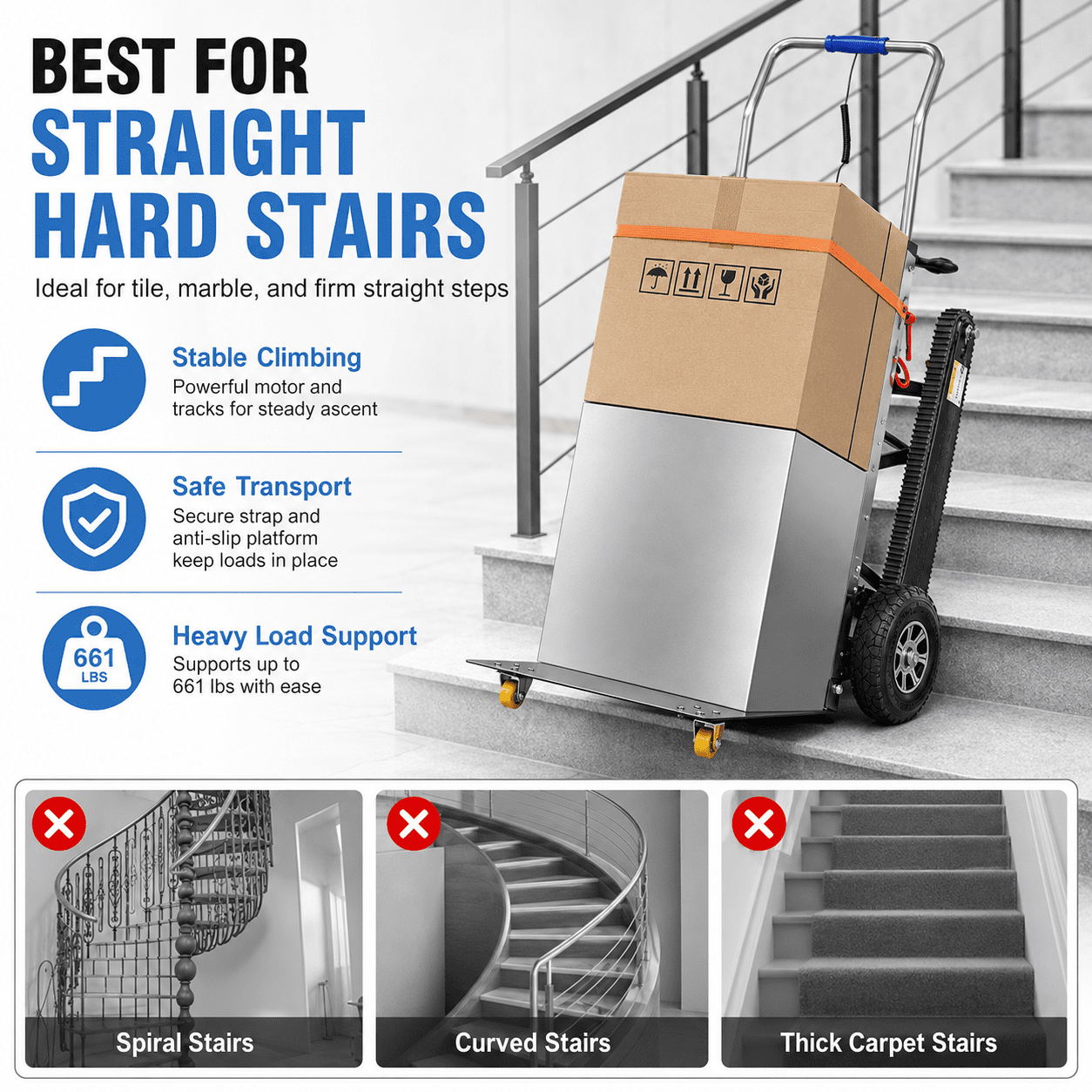 RXFSP 661 lb Capacity Electric Stair Climbing Hand Truck, Black