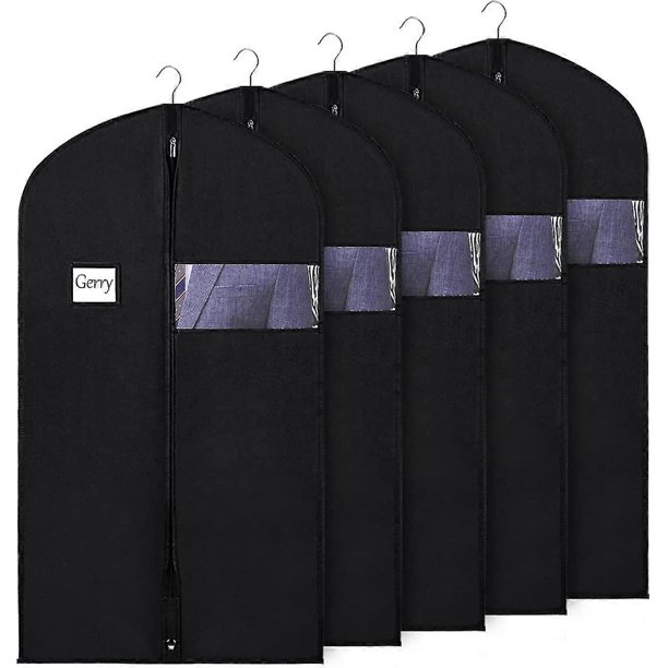 5Pack Garment Bags for Storage Travel Nonwoven Fabric Dress Bag Suit Bag Garment Bag with 2 Large Mesh Pockets 60*130cm