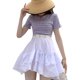 thumbnail image 1 of Camiseta a rayas para mujer, cuello redondo, ajustada, cintura alta, lazo trasero, Top de manga corta para verano, 1 of 8