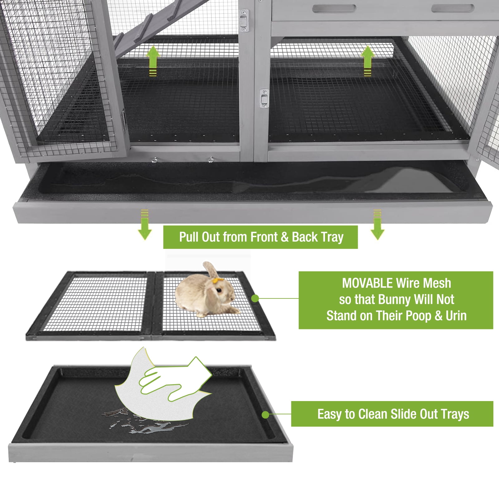BUTINGLALE Rabbit Hutch Indoor Rabbit Cage, Large Bunny Hutch Outdoor with Wheels-Removable Wire Netting Include