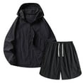 thumbnail image 3 of UVEASISHA Shorts Sets for Men Sun Protection Hiking Tracksuit 2 Piece UPF 50+ Fishing Hoodie Jacket and Drawstring Short Pant Sweatsuits Outdoor UV Sports Set Black XXL, 3 of 9