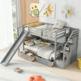 thumbnail image 3 of Twin over Twin Bunk Bed with Storage Staircase, Slide and Drawers, Desk with Drawers and Shelves, Gray 11AAE, 3 of 9