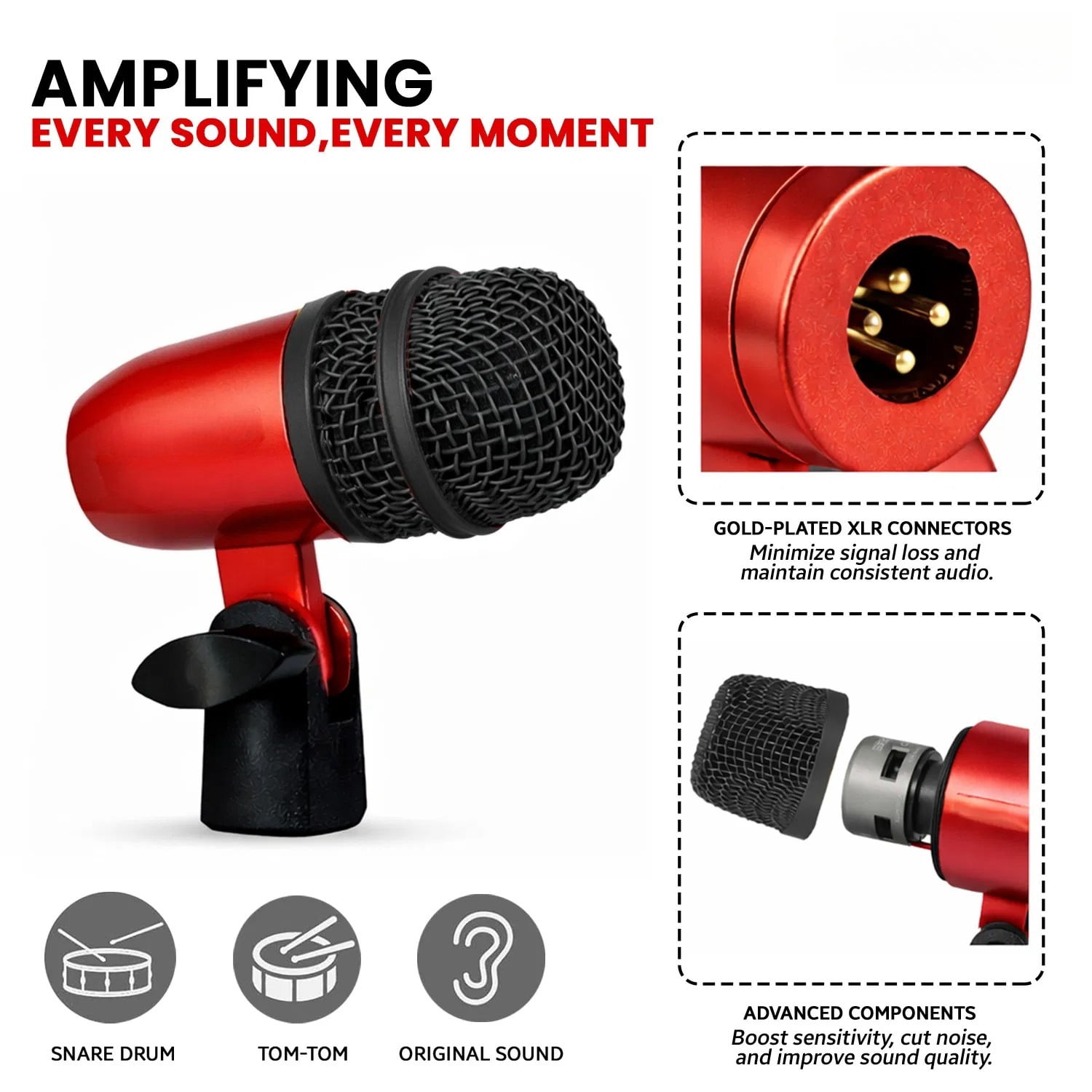 Bass Microphone, Portable Microphone, Clip-on Microphone, with Desktop Stand and XLR Interface, Suitable for Recording Studios and Concerts