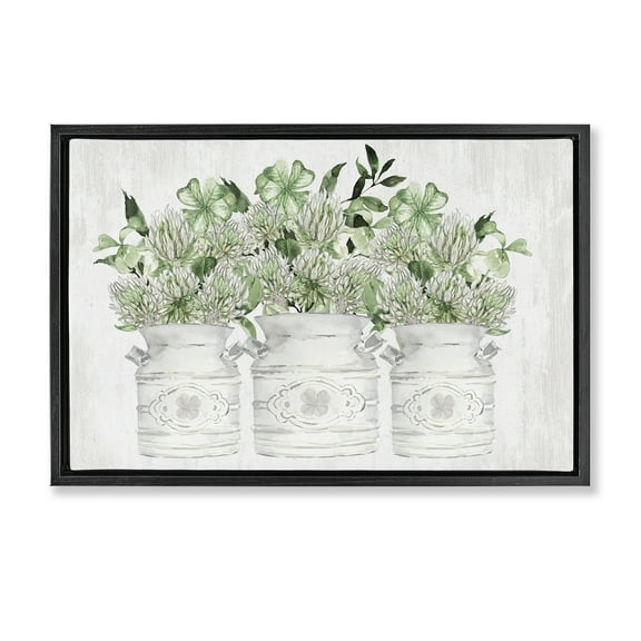 Stupell Industries Spring Potted Clovers Botanical & Floral Painting Black Floater Framed Canvas Art Print Wall Art, 25 x 17