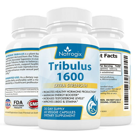 Tribulus Extrait 1600mg - 180 Veggie Capsules - (45% saponines stéroïdiennes) - Plus haut Potence sur le marché - maximum d'énergie Booster, Libido Enhancer