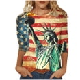 thumbnail image 6 of lcziwo Women American Flag Shirt Soft Casual 3/4 Sleeve Blouse 4Th Of July Printed Summer Family Round Neck Tshirt Army Green XXL, 6 of 6