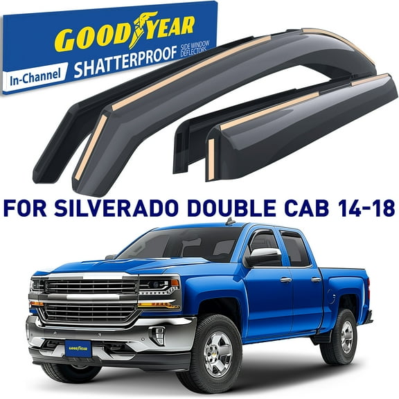 Goodyear Shatterproof in-Channel Window Deflectors for Trucks Chevrolet (Chevy) Silverado/GMC Sierra 2014-2018 Double Cab, Rain Guards, Window Visors, Vent Deflector,Truck Accessories, 4pcs- GY003417