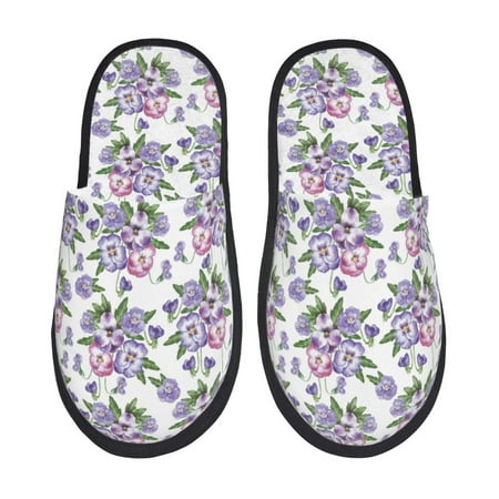 Balery Violets Flowers Slient Indoor Furry Fleece Comfort House Shoes Soft Non-Slip Home Shoes Cotton slippers House Slippers-- Large