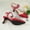 Red-PU, variant on Women's Kitten Heels Slingback Pumps Elastic Ankle Strap Sandals Closed Pointed Toe Dress Shoes