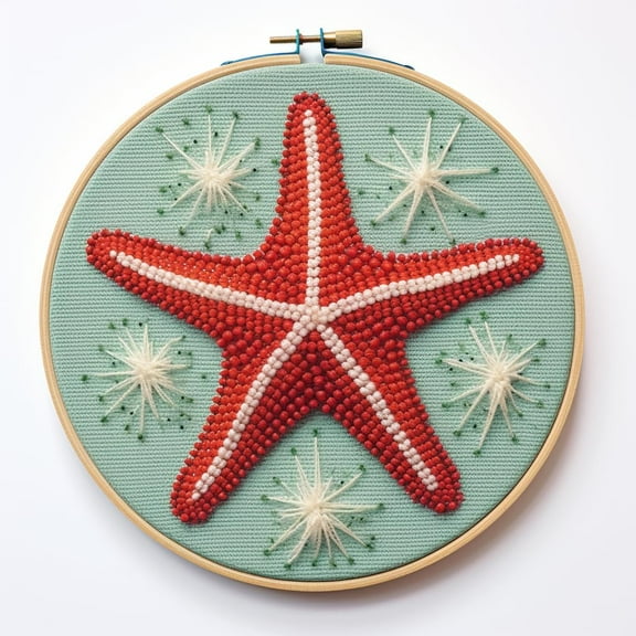 Starfish and Shell DIY Stamped Cross Stitch Kits for Beginners Easy with Hoop 11CT Needlepoint Embroidery Counted Cross Stitch Kits Art Craft Wall Decoration 30x30cm(1)