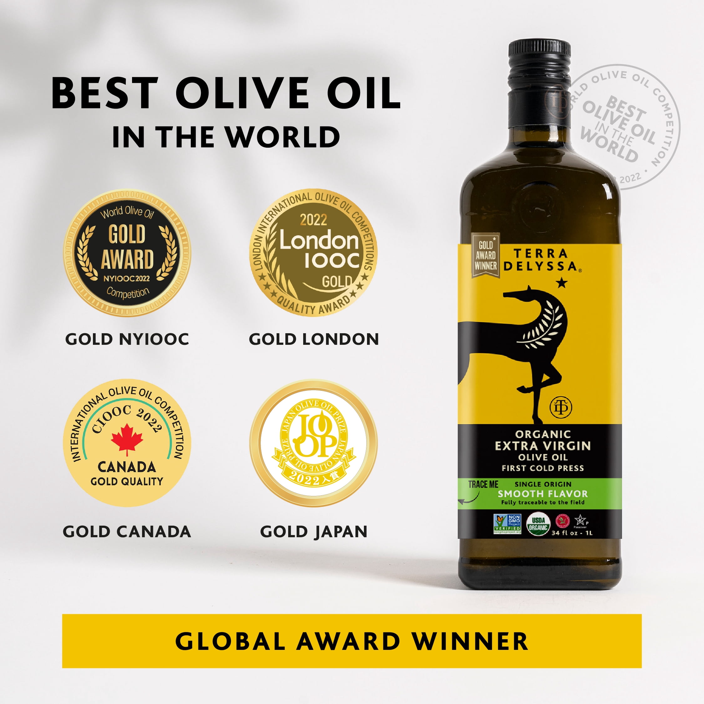 (3 pack) Terra Delyssa Organic Extra Virgin Olive Oil, 34 fl. oz. Glass