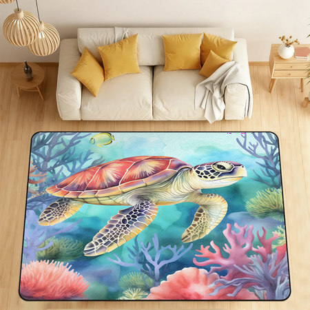 CURLYOOT Nautical Sea Turtle Area Rugs for Living Room Bedroom 4 10 x 6 8 Washable Rug Ocean Coral Floor Carpet with Non Slip Backing for Dining Room Indoor