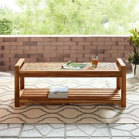 48" Chevron Acacia Wood Patio Storage Bench - Brown ...