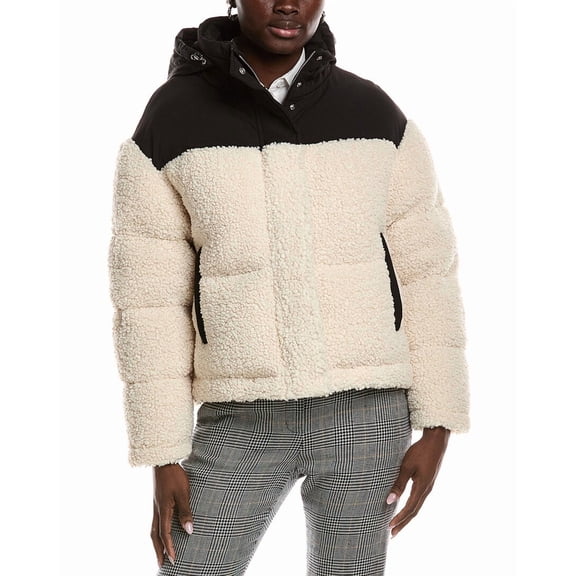 Maje womens Teddy Fleece Puffer Coat, 1, White