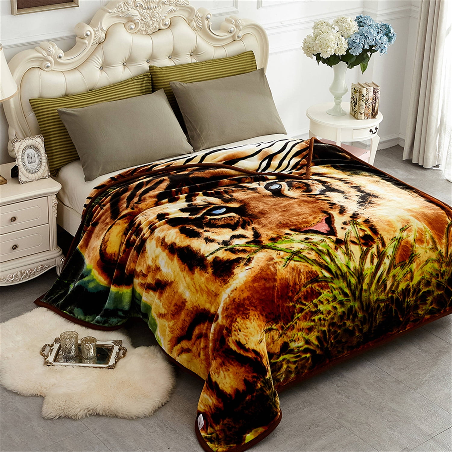 TIGER SKIN MINK FAUX FUR Sofa Settee Throw Soft Warm Bed Blanket Bedspread 
