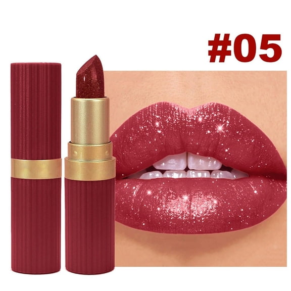 Giftesty Golden Glitter Diamond Shimmer Lip Makeup, Long Lasting Non-transfer 6 Color Cream Lip Bar With Lustrous Pearl Finish, All Day Wear Lip Color