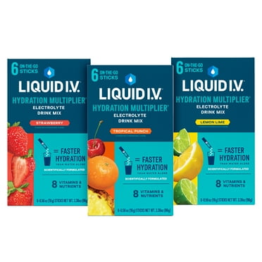 Liquid I.V.® Lemon Lime, Strawberry, Tropical Punch Hydration Multiplier® Variety Pack, 6 count packets, 3 pack