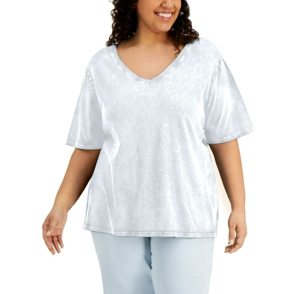 Style & Co Plus Size Cotton V Neck T-Shirt Bright White 2X