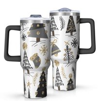 White Christmas Tree and Snowflake Pattern Tumbler with Handle and Lid,40oz Double Wall Vacuum Insulated Tumbler,Cups Gift for Women and Men