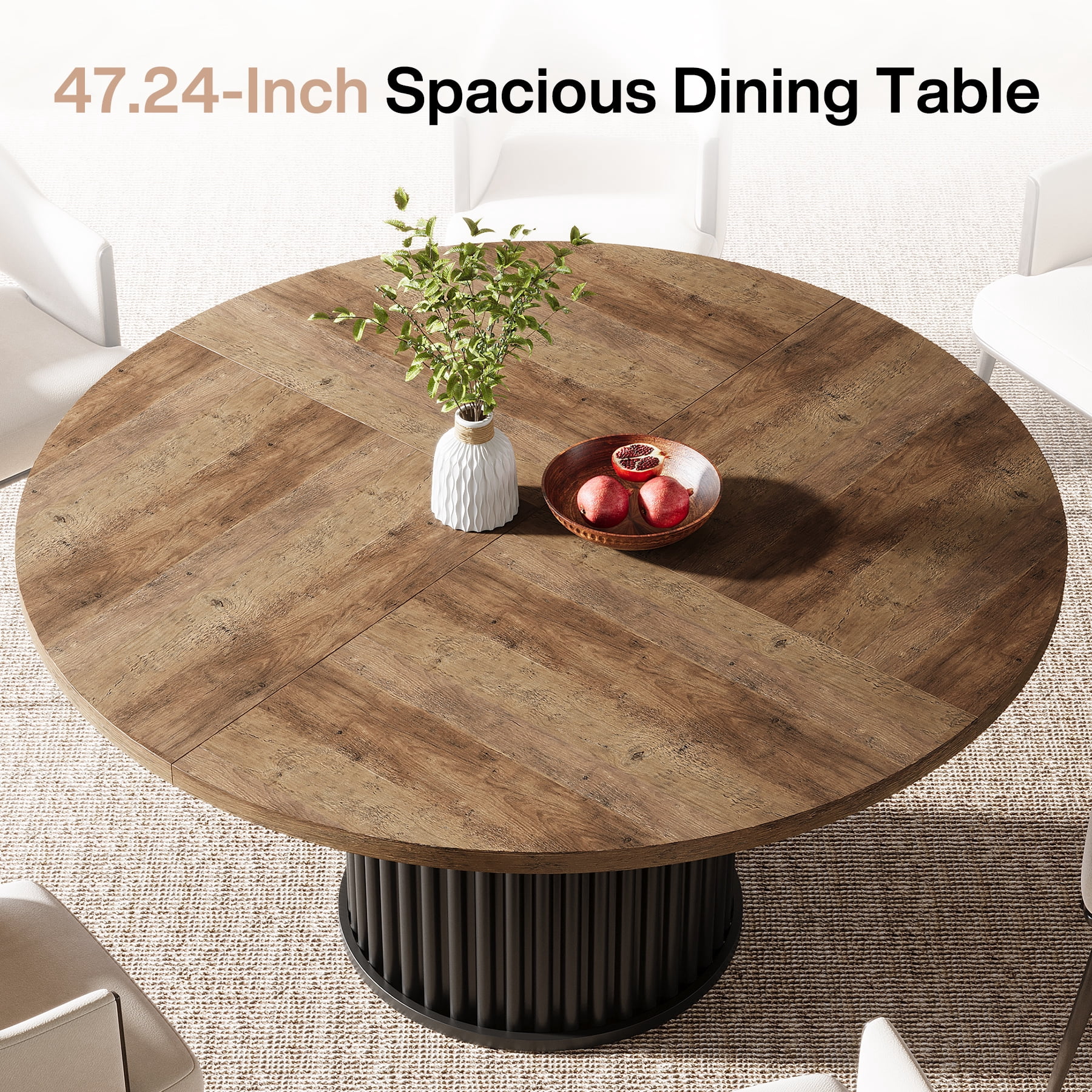 Tribesigns Round Dining Table for 4-6 People, 47.24-Inch Circle Wood Kitchen Table with Sturdy Fluted Metal Base, Modern Dining Room Furniture