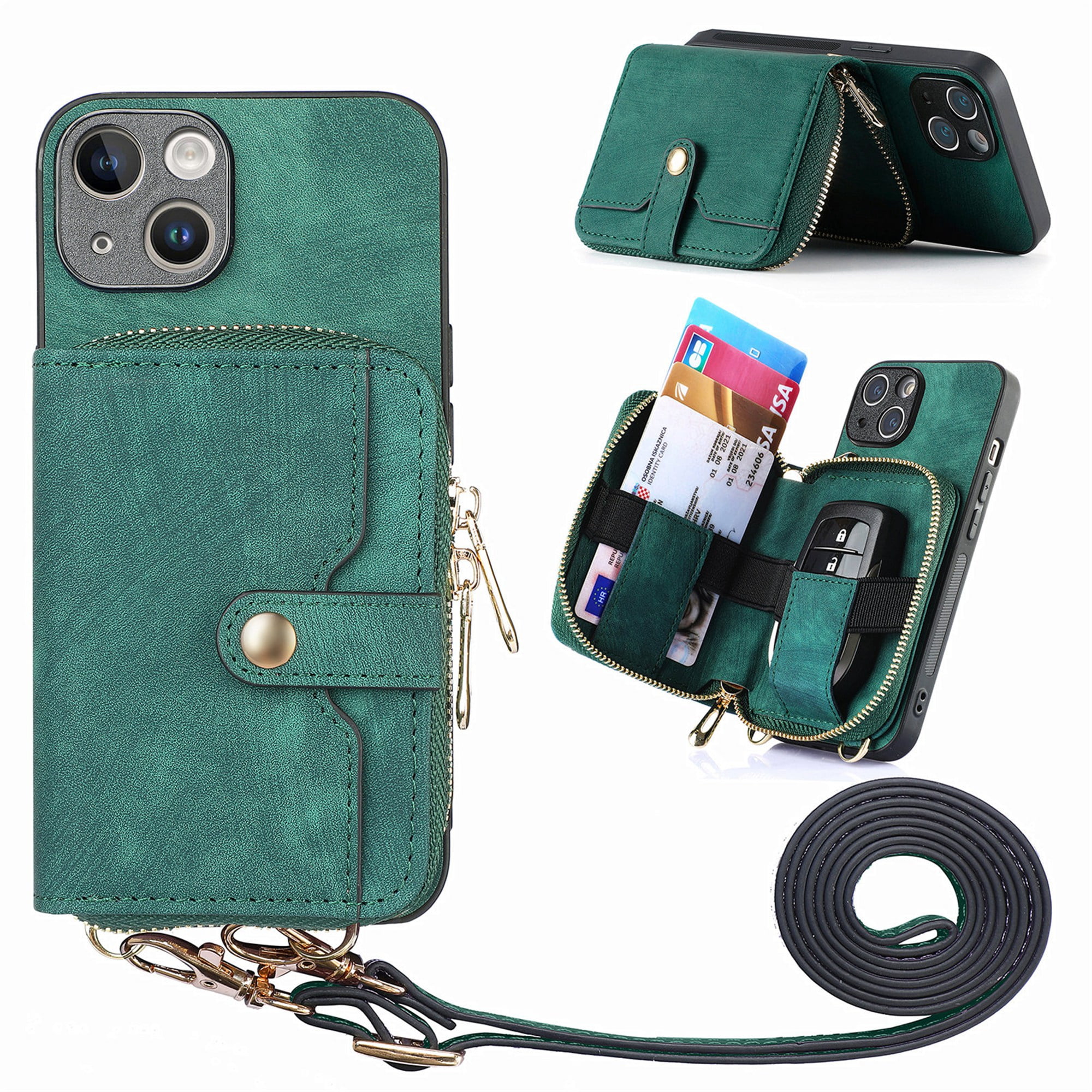 Dteck iPhone 12 Pro Max Crossbody Wallet Case, Zipper PU Leather Phone