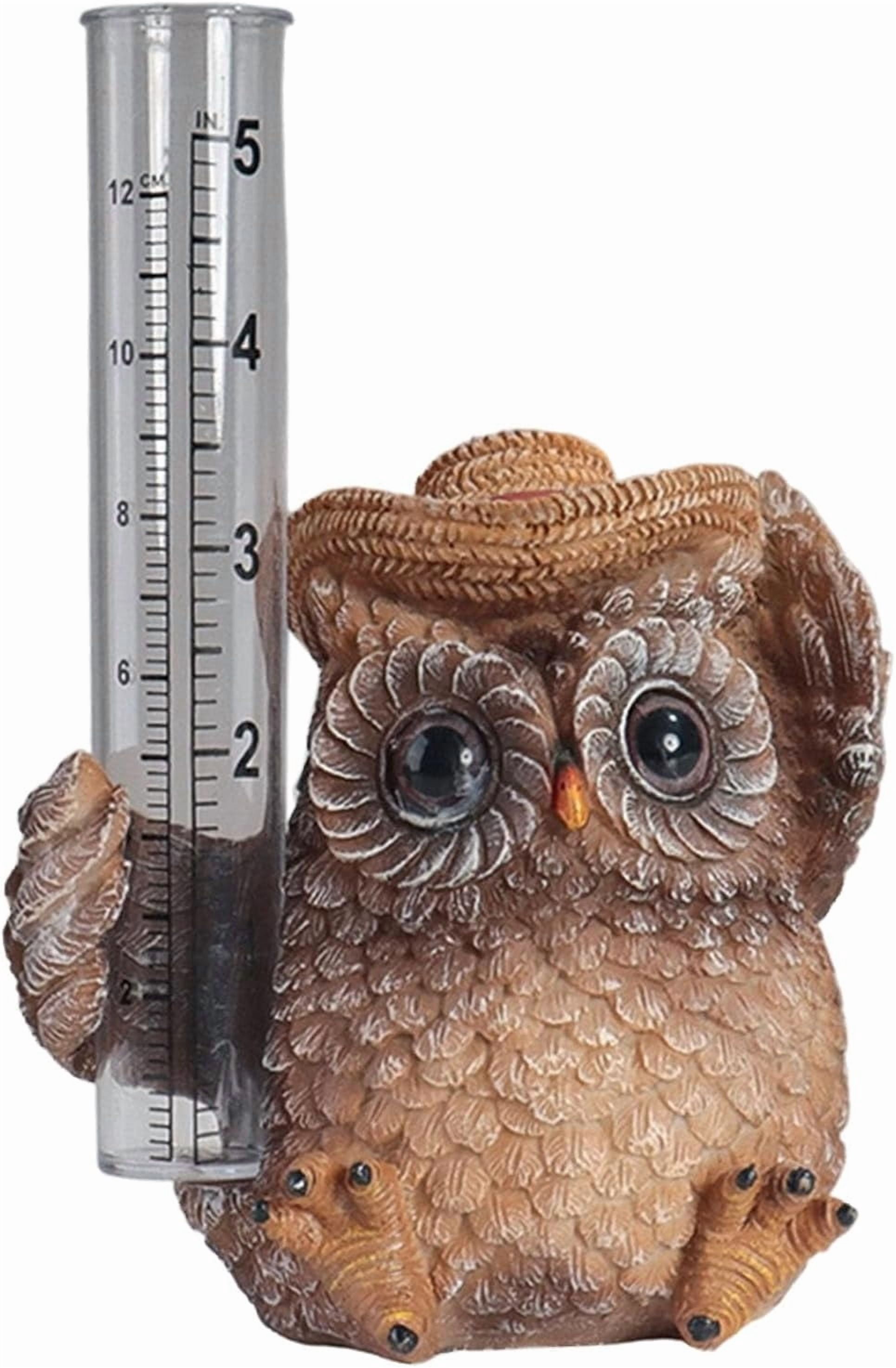 Owl Rain Gauge for Yard Patio, Outdoor Owl Statue Rain Collector Weatherproofs with Tube Garden Ornament for Home(Q)