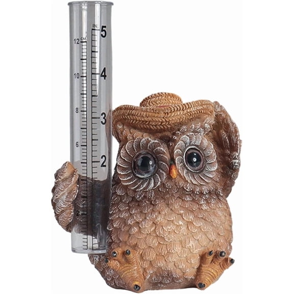 Owl Resin Rain Gauge, Outdoor Measuring Tool with Tube, Yard Patio Decor