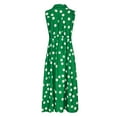 thumbnail image 3 of Woman Solid Print Sleeveless Button Elastic Waist Pocket Turndown Collar Dress, 3 of 6