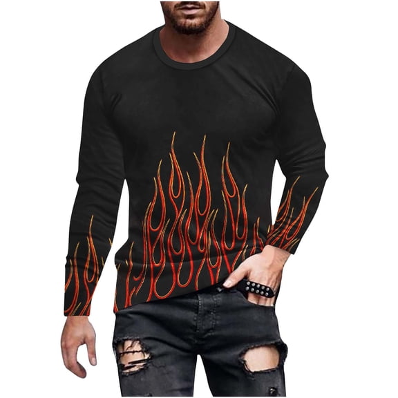 Penkiiy 3D Graphic Flame Print Shirts for Mens Casual Long Sleeve Tee Shirts Top M Red