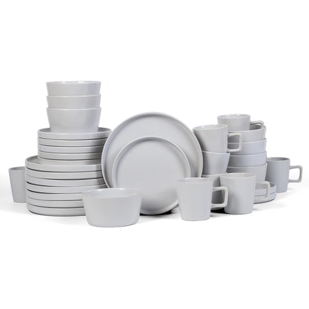 Celina Stoneware 32-Piece Dinnerware Set, White Glossy, Service For 8