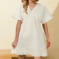 thumbnail image 1 of Robe d'Été pour Femmes 2024 Mode Grande Taille Col en V Manches Courtes Unie Robes à Volants 50 % de Réduction Liquidation!, 1 of 6