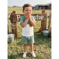 thumbnail image 6 of BemeyourBBs Toddler Baby Boy Summer Clothes 2 Pieces Outfit Waffle Knit Contrast Short Sleeve T Shirts and Pockets Shorts Set, 6 of 9