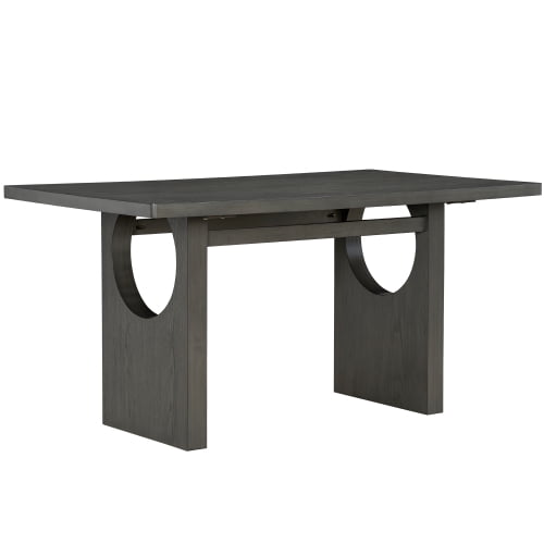 Harper & Bright Designs 7 Pieces Retro Dining Set for 6, Wood Rectangular Table with Designed Trestle Base and 6 Upholstered Chairs for Dining Room and Kitchen, Grey
