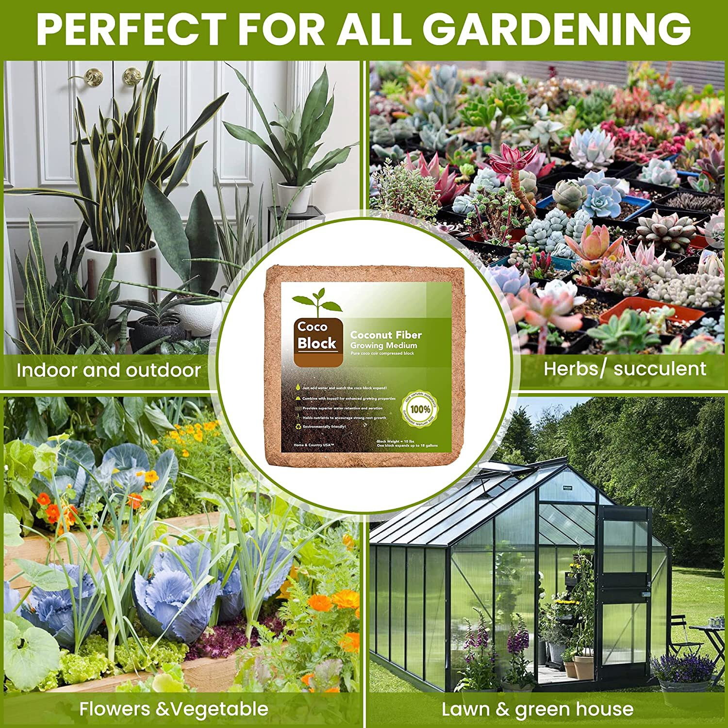 Home and Country USA Coconut Fiber Compressed Coco Coir Brick. Great to use as a Compost Starter for Your Home Garden. Coco Coir Provides Organic Alternative to peat Moss for Plants. 10Lbs Per Block