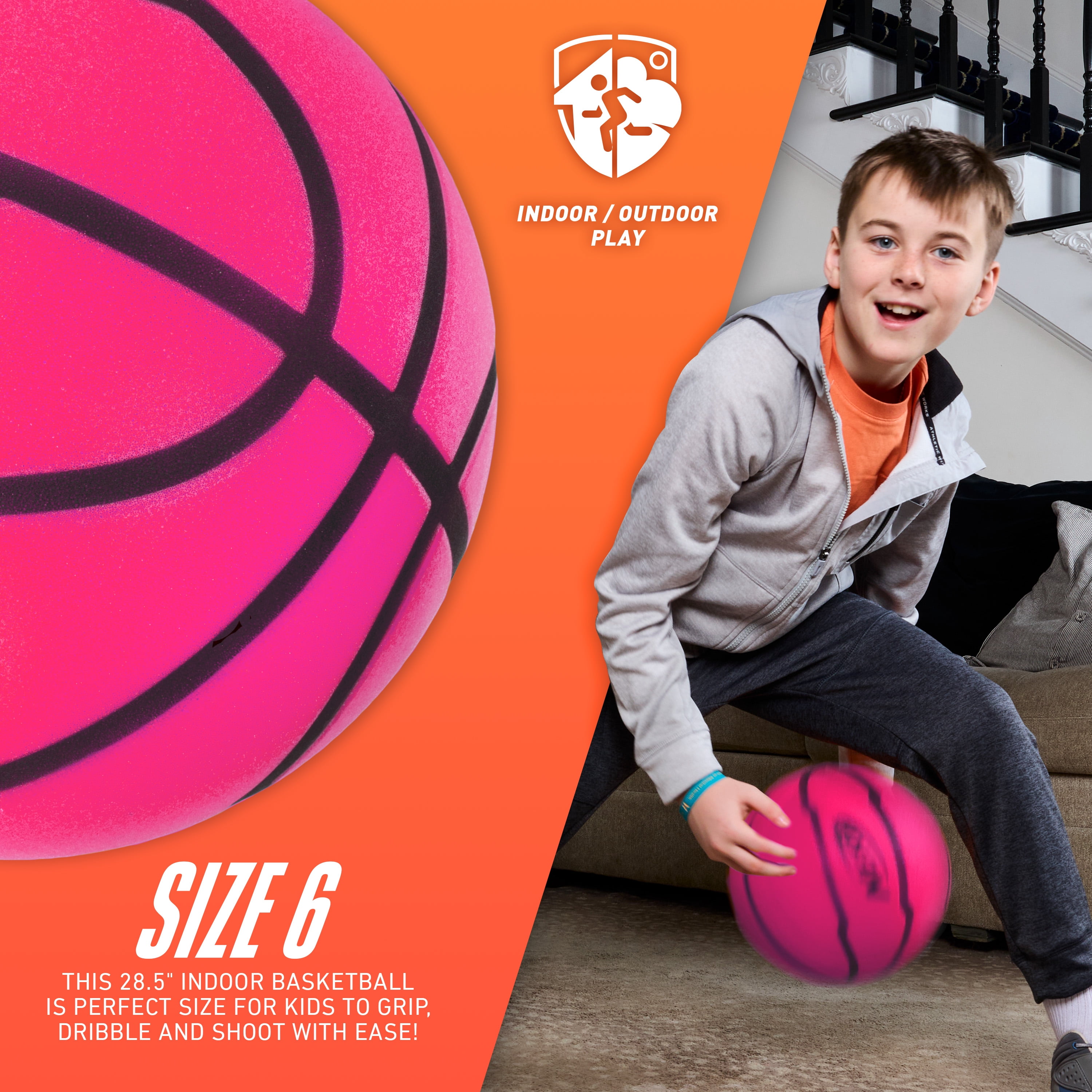 Nerf Quietcourt Silent Foam Basketball -   Quiet Ball for Indoor Dribbling - 28.5" Size 6 - Kids + Youth Basketball - Never Goes Flat Foam