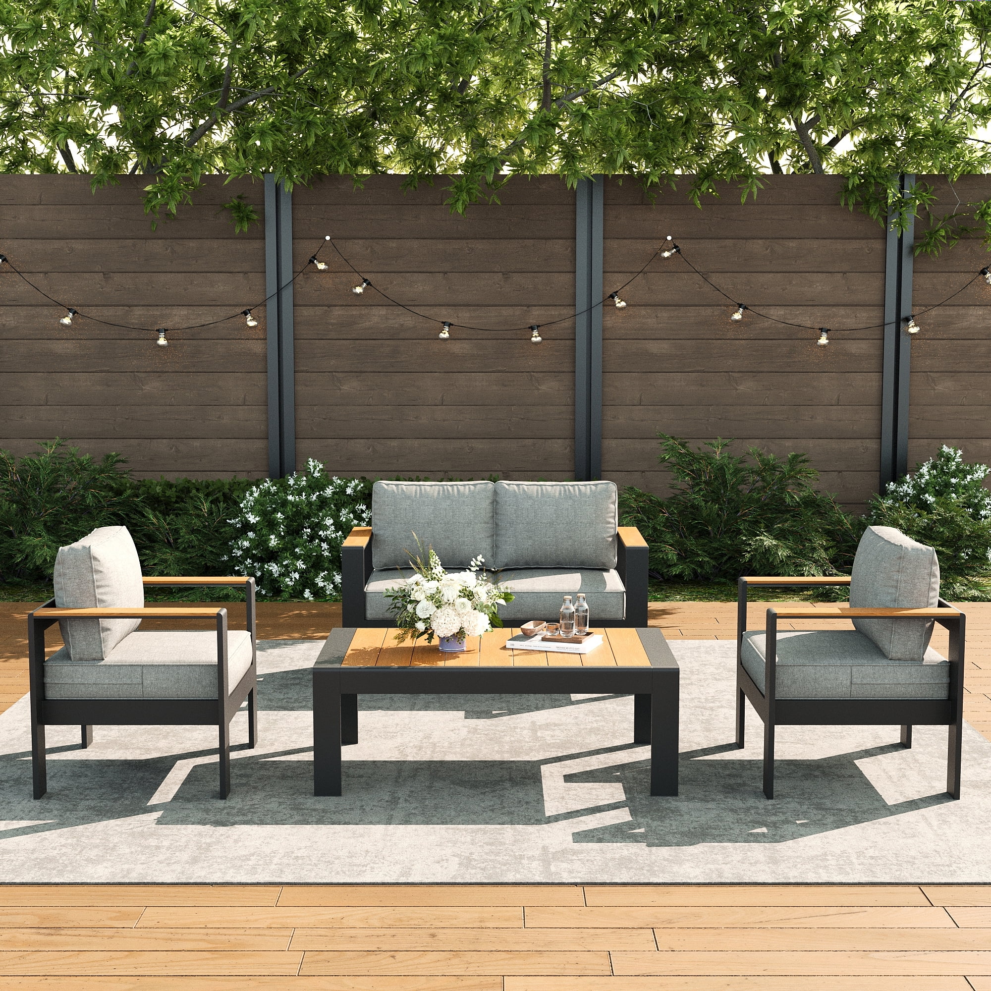 LayinSun Outdoor Aluminum Furniture Set with Coffee Table, Modern Patio Conversation Sets for Porch, Backyard