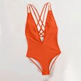 thumbnail image 4 of WREESH Women's Fashion V-Neck One Piece Swimsuit Tummy Control - Crisscross Backless Monokini High Cut Swimwear Summer Beachwear 2025 Orange, 4 of 5