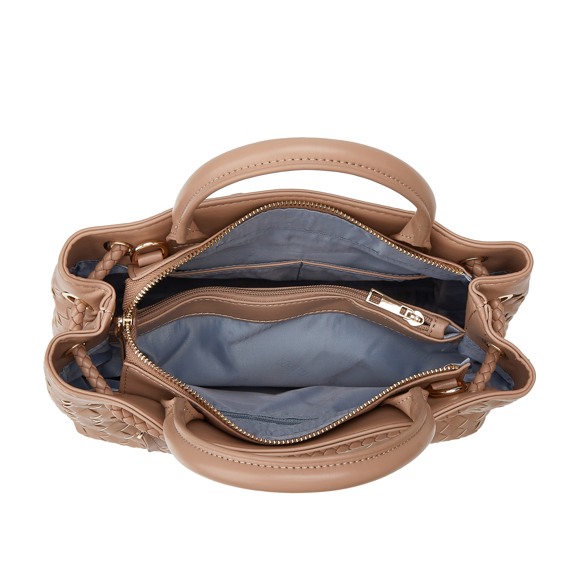 Woven Bag for Women Shoulder Purse: Vegan Leather Handbag - Handmade Tote Bag - Elegant Satchel Bag with Bowknot (Khaki Color)