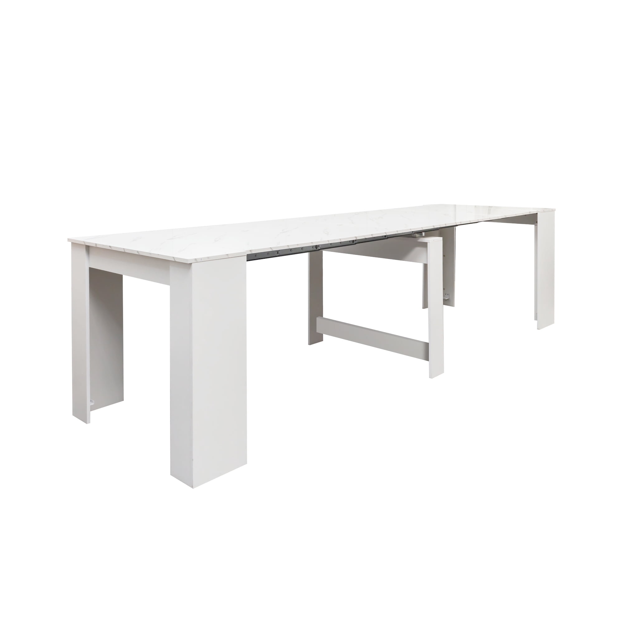 Mintazer Modern Extendable Dining Table, Convertible Console Table to Large Dinner Table for Dining Room Living Room, White