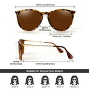 LINVO Round Polarized Tortoise Frame Brown Sunglasses for Women Men UV400 Vintage Retro Trendy Style